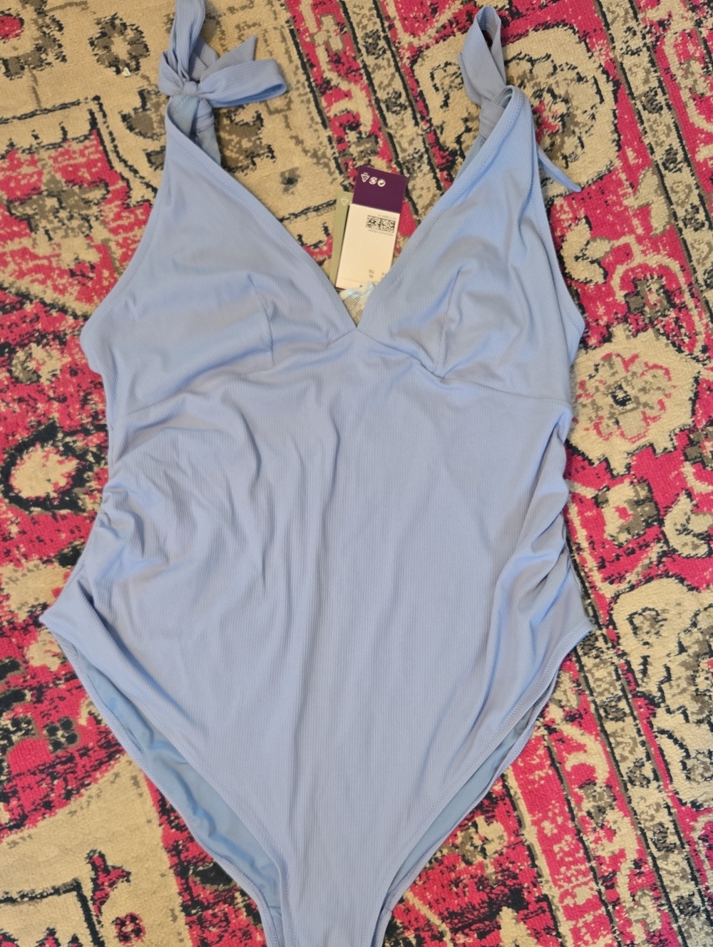 H&M Light Blue One-Piece Swimsuit with Tie Straps NWT